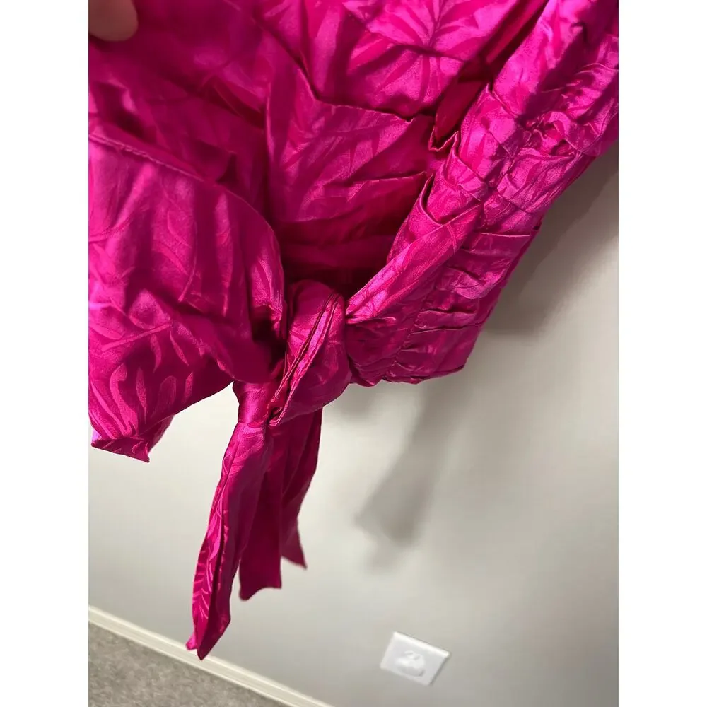 Ronny Kobo Giorgia Dress Fuchsia Silk Blend Ruched Wrap Mini Long Sleeve